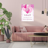 誕生日ホワイトピンクバルーン女の子ウェルカムパーティー ポスター