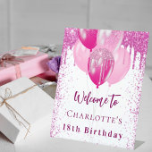 誕生日ホワイトピンクバルーン女の子ウェルカムパーティー 台座サイン