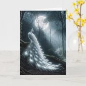 誕生日ホワイトピーコックインムーンライト カード (黄色い花)