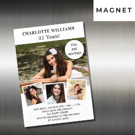 誕生日ホワイトフォトコラージュ高級 マグネット招待状