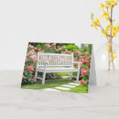 誕生日ホワイトベンチインザサマーバラガーデン カード (黄色い花)