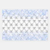 誕生日ホワイトライトブルー紙吹雪スパークル名 ラッピングペーパーシート (正面)