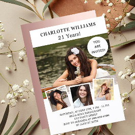 誕生日ホワイトローズ金ゴールドフォトコラージュ高級 招待状