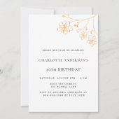 誕生日ホワイト金ゴールドフローラミニマルエレガントト 招待状 (正面)