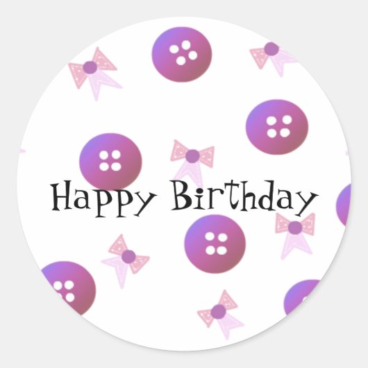 誕生日ボタンとリボン ラウンドシール (正面)