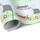 誕生日ボーイお洒落レースカーかわいいパーティー ラッピングペーパー (ロールコーナー)