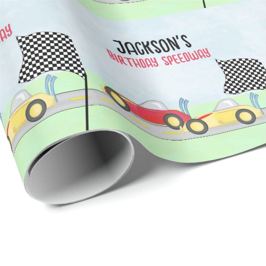 誕生日ボーイお洒落レースカーかわいいパーティー ラッピングペーパー (ロールコーナー)