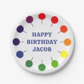 誕生日ボーイカラフル棒つきキャンデーキッズ紙プレート ペーパープレート (正面)
