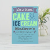 誕生日ボーイケーキアイスクリームパーティの招待状 招待状 (スタンド正面)