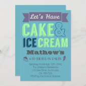 誕生日ボーイケーキアイスクリームパーティの招待状 招待状 (正面/裏面)