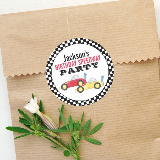 誕生日ボーイシンプルレースカーお洒落パーティー ラウンドシール