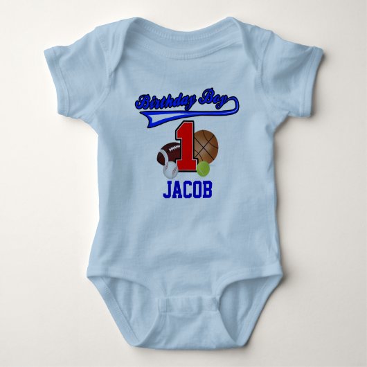 誕生日ボーイスポーツ第1誕生日シャツ ベビーボディスーツ (正面)