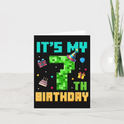 誕生日ボーイズマイ7誕生日ビデオゲームピクセル カード (正面)
