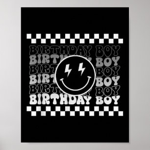 誕生日ボーイズGroovyスマイル顔市松模様に誕生日 ポスター