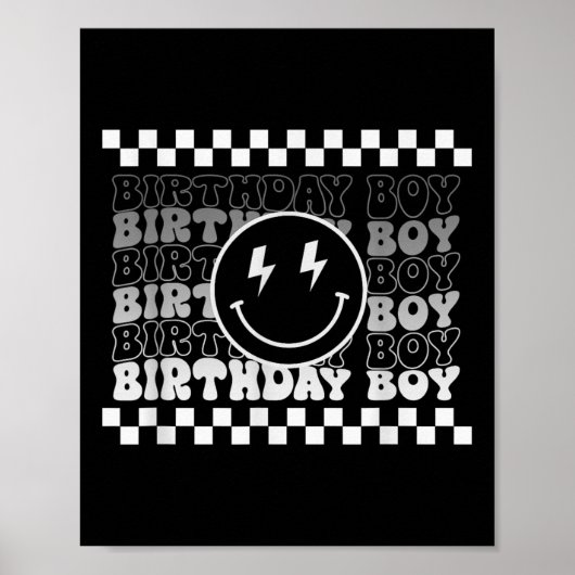 誕生日ボーイズGroovyスマイル顔市松模様に誕生日 ポスター (正面)