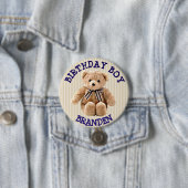 誕生日ボーイタンとブルーテディベアボタン 缶バッジ (インサイチュ)