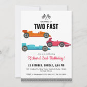 誕生日ボーイツーファストレースカーのテーマパーティー 招待状 (正面)