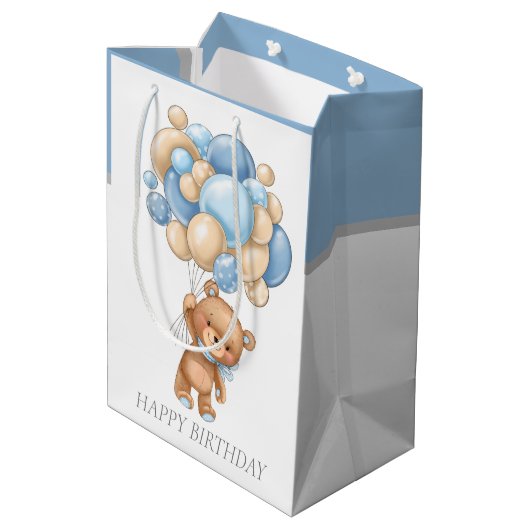 誕生日ボーイテディバルーン抱き枕 ミディアムペーパーバッグ (裏面アングル)