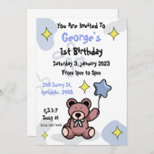 誕生日ボーイテディベア 招待状 (正面/裏面)