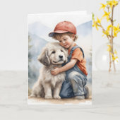 誕生日ボーイハグドッグ水彩画 カード (黄色い花)