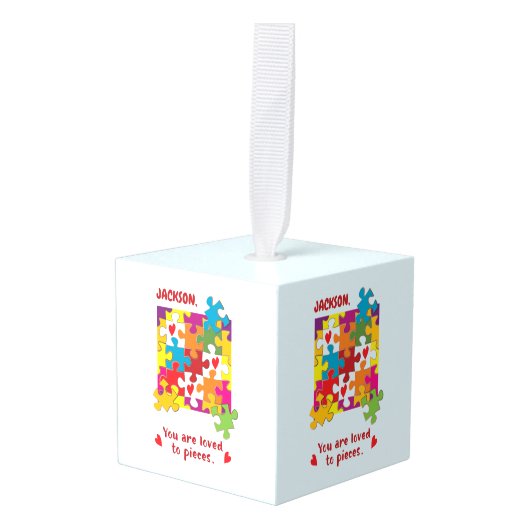 誕生日ボーイパズルラブトゥピース キューブオーナメント (正面アングル)