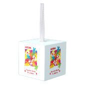 誕生日ボーイパズルラブトゥピース キューブオーナメント (裏面アングル)