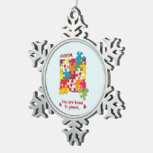 誕生日ボーイパズルラブトゥピース スノーフレークピューターオーナメント (右)