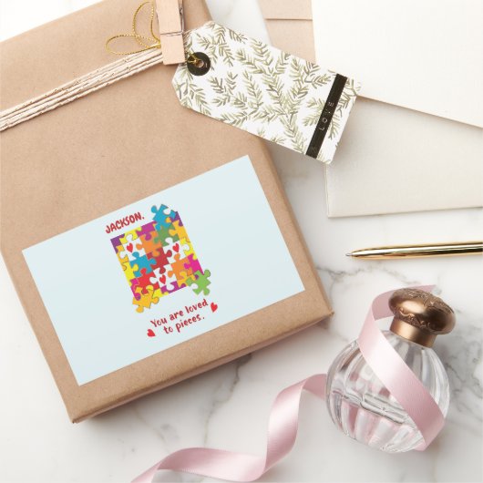誕生日ボーイパズルラブトゥピース 長方形シール (ギフト)