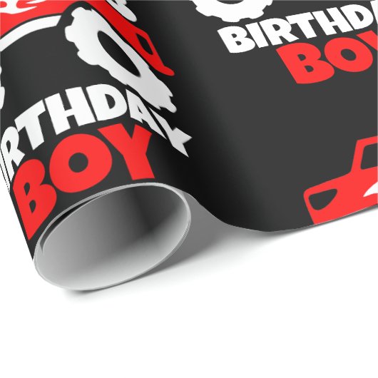誕生日ボーイレッドモンスタートラックとエイジブラック ラッピングペーパー (ロールコーナー)