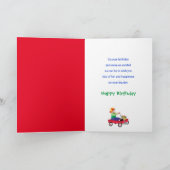 誕生日ボーイレッドワゴンとデニムカード上のバルーン カード (内部)