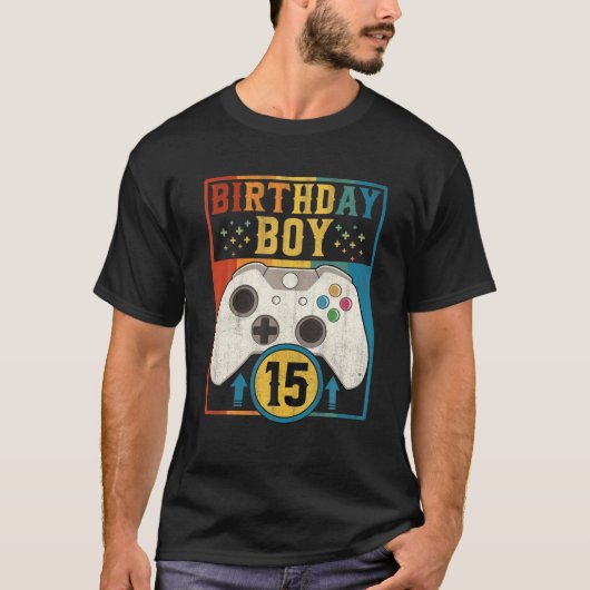 誕生日ボーイレトロビデオゲーム制御ゲーマー15T Tシャツ (正面)
