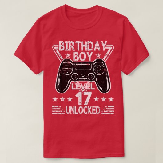 誕生日ボーイレベル17ロック解除17番目の誕生日ビデオ Tシャツ (デザイン正面)