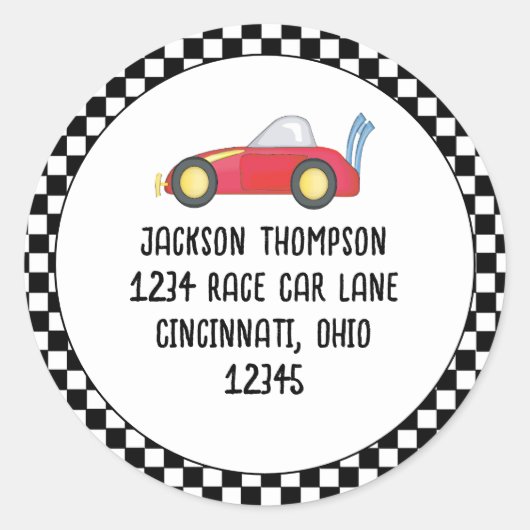 誕生日ボーイレースカーお洒落差出人住所 ラウンドシール (正面)