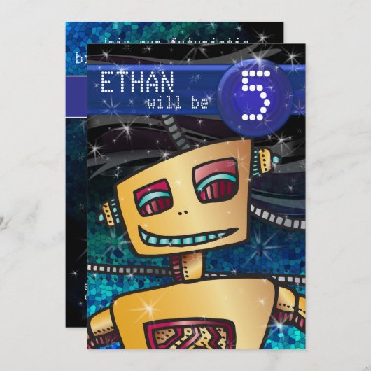 誕生日ボーイ漫画ブックヒーロー宇宙サイエンスフィクション 招待状 (正面/裏面)
