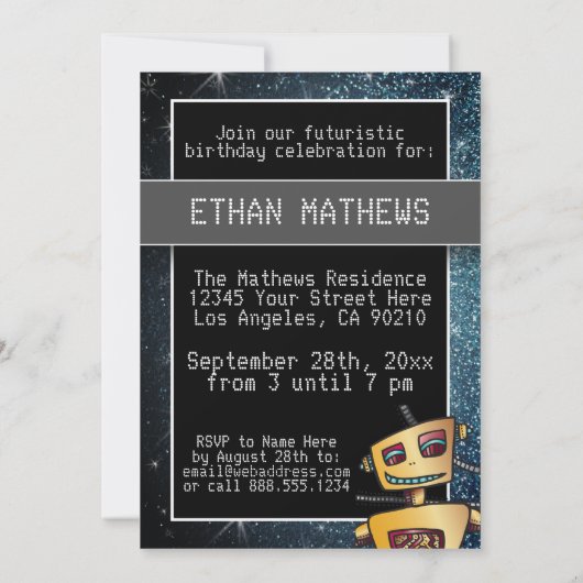 誕生日ボーイ漫画ブックヒーロー宇宙サイエンスフィクション 招待状 (裏面)