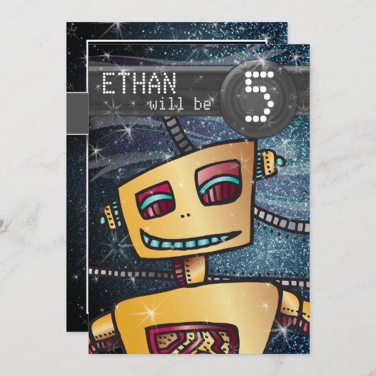 誕生日ボーイ漫画ブックヒーロー宇宙サイエンスフィクション 招待状 (正面/裏面)