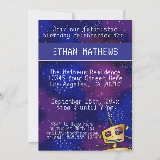 誕生日ボーイ漫画ブックヒーロー宇宙サイエンスフィクションInv 招待状 (裏面)