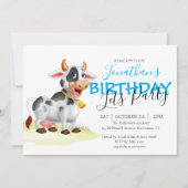 誕生日ボーイ牛おもしろいファームパーティの招待状 案内状 (正面)