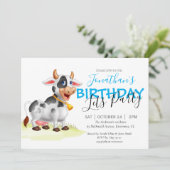 誕生日ボーイ牛おもしろいファームパーティの招待状 案内状 (スタンド正面)