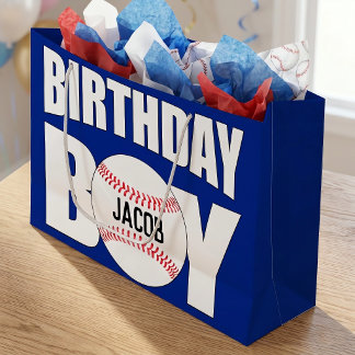 誕生日ボーイ野球選手パーティー名前をカスタムする ラージペーパーバッグ