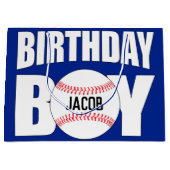 誕生日ボーイ野球選手パーティー名前をカスタムする ラージペーパーバッグ (正面)
