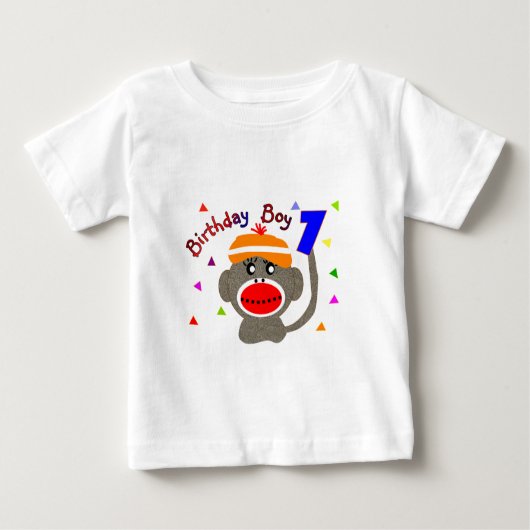 誕生日ボーイ靴下モンキー1歳 ベビーTシャツ (正面)