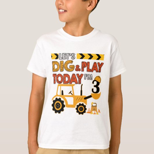 誕生日ボーイ3建築3の誕生日掘削機 Tシャツ (正面)