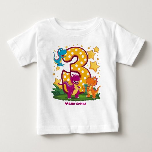 誕生日ボーイ3恐竜 ベビーTシャツ (正面)