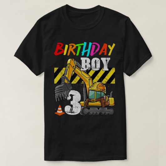 誕生日ボーイ3番目の掘削機3年旧構造 Tシャツ (デザイン正面)