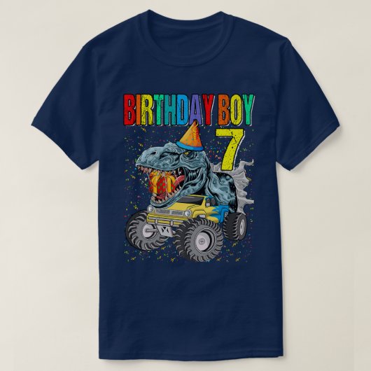 誕生日ボーイ7モンスタートラック恐竜7誕生日 Tシャツ (デザイン正面)