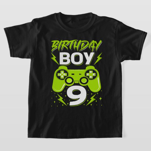 誕生日ボーイ9ビデオゲーム制御ゲーマー9th Bir Tシャツ (レイダウン)