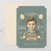 誕生日ボーイ ヴィンテージ 招待状 (正面/裏面)