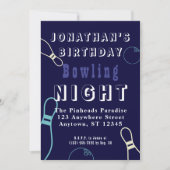 誕生日ボーリンググローナイトパーティの招待状 招待状 (正面)