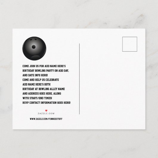 誕生日ボーリングパーティー葉書招待状 インビテーションポストカード (裏面)